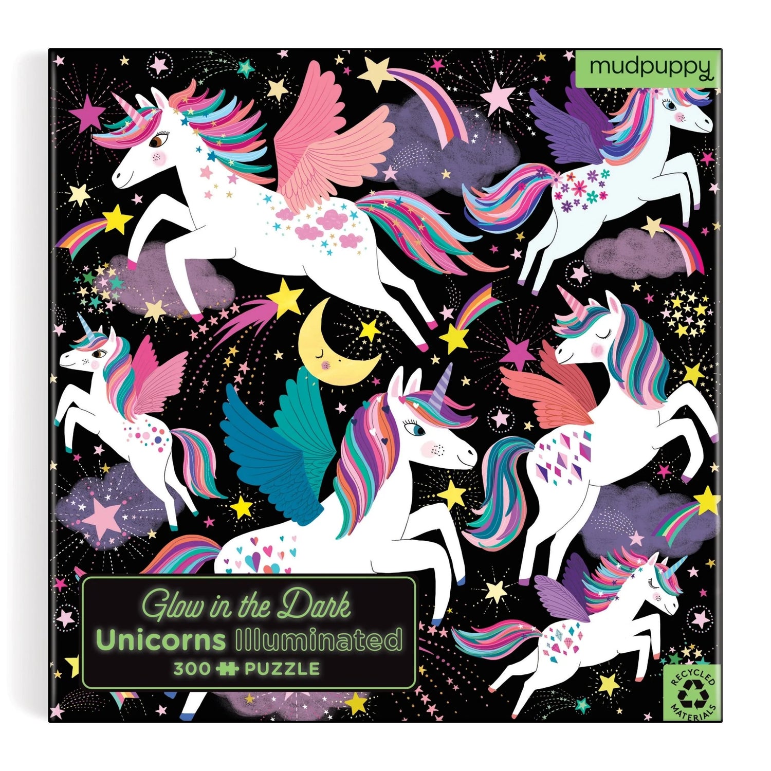Puzzle fosforescent, 300 pcs – Unicorns Illuminated, Glow in the Dark – Mudpuppy