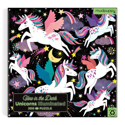 Puzzle fosforescent, 300 pcs – Unicorns Illuminated, Glow in the Dark – Mudpuppy