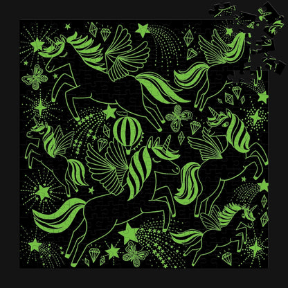 Puzzle fosforescent, 300 pcs – Unicorns Illuminated, Glow in the Dark – Mudpuppy