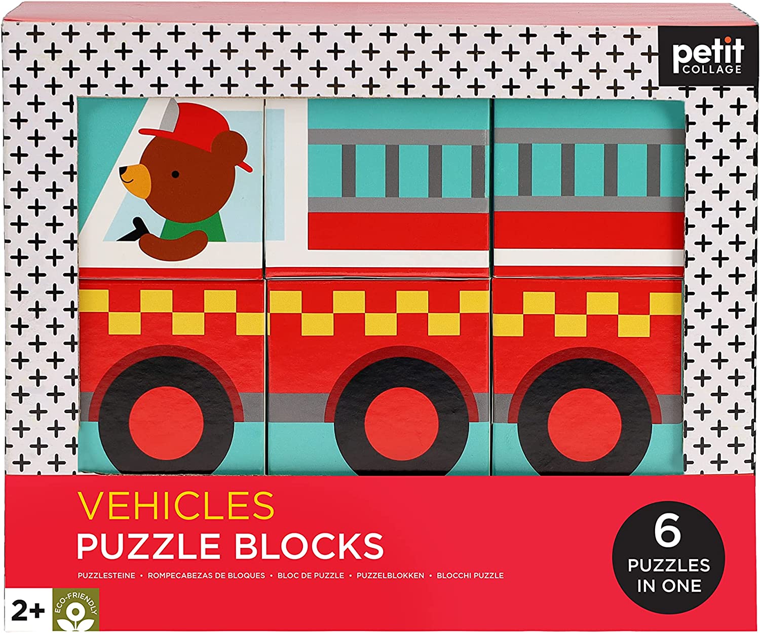 Puzzle cuburi, 6 piese - Vehicule - Petit Collage