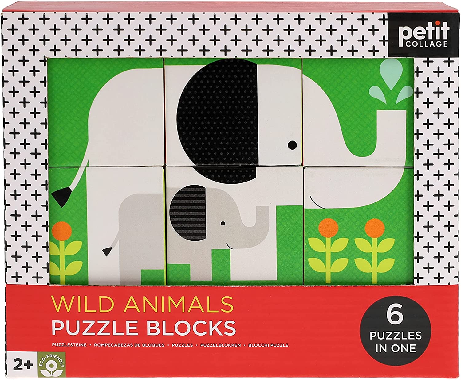 Puzzle cuburi, 6 piese - Animalute salbatice - Petit Collage
