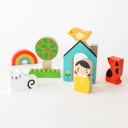 Mini puzzle din lemn + set de joaca - At Home - Petit Collage