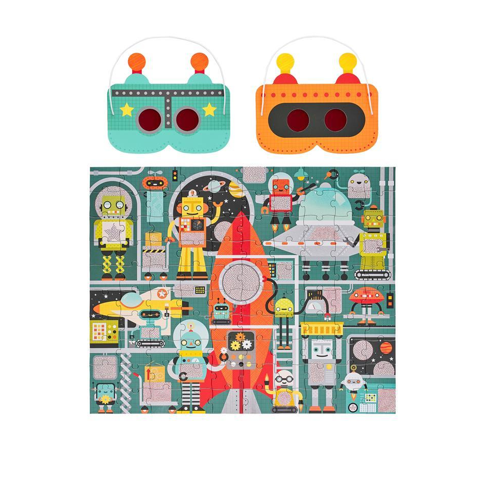 Puzzle pentru decodat, 100 piese - Robot Factory - Petit Collage