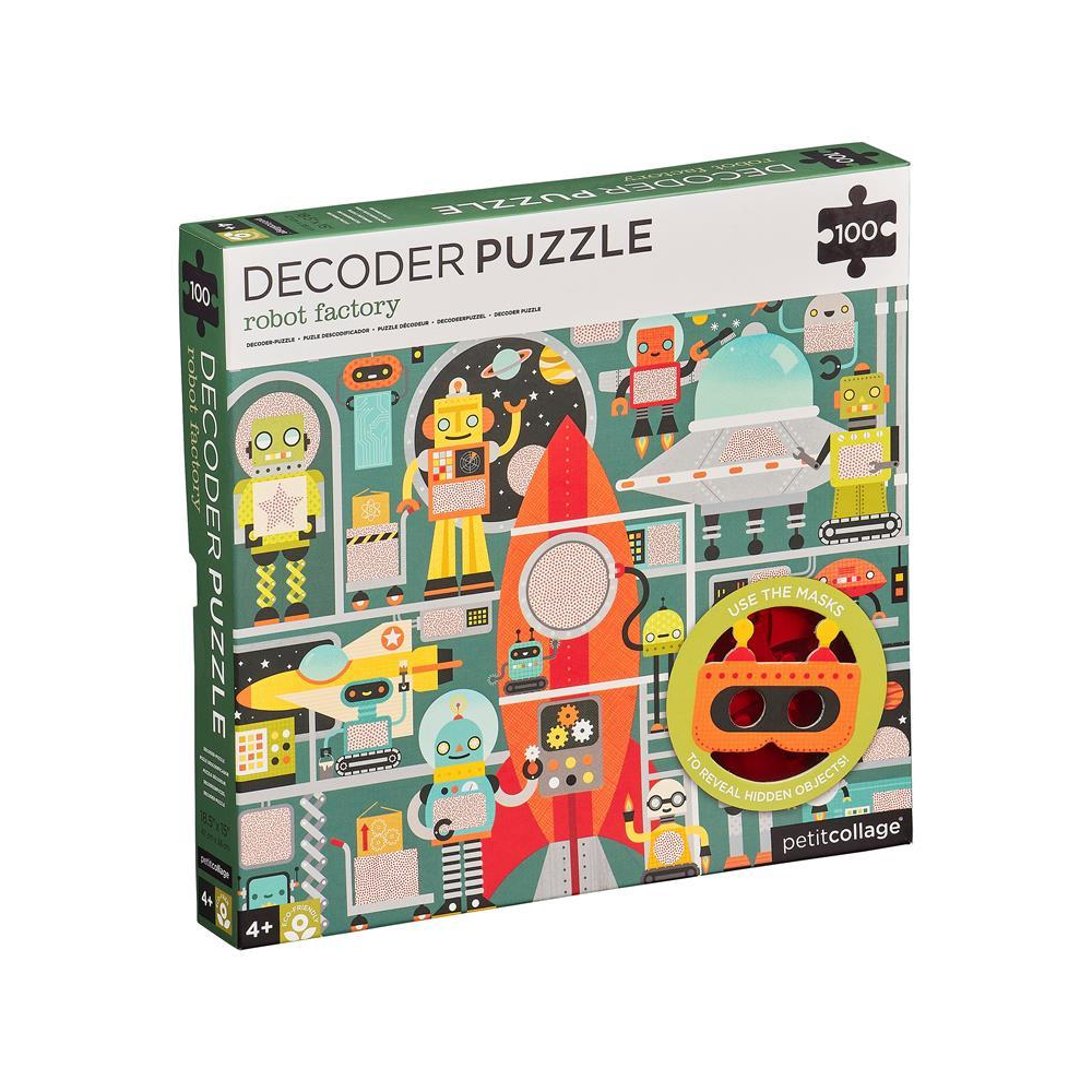 Puzzle pentru decodat, 100 piese - Robot Factory - Petit Collage