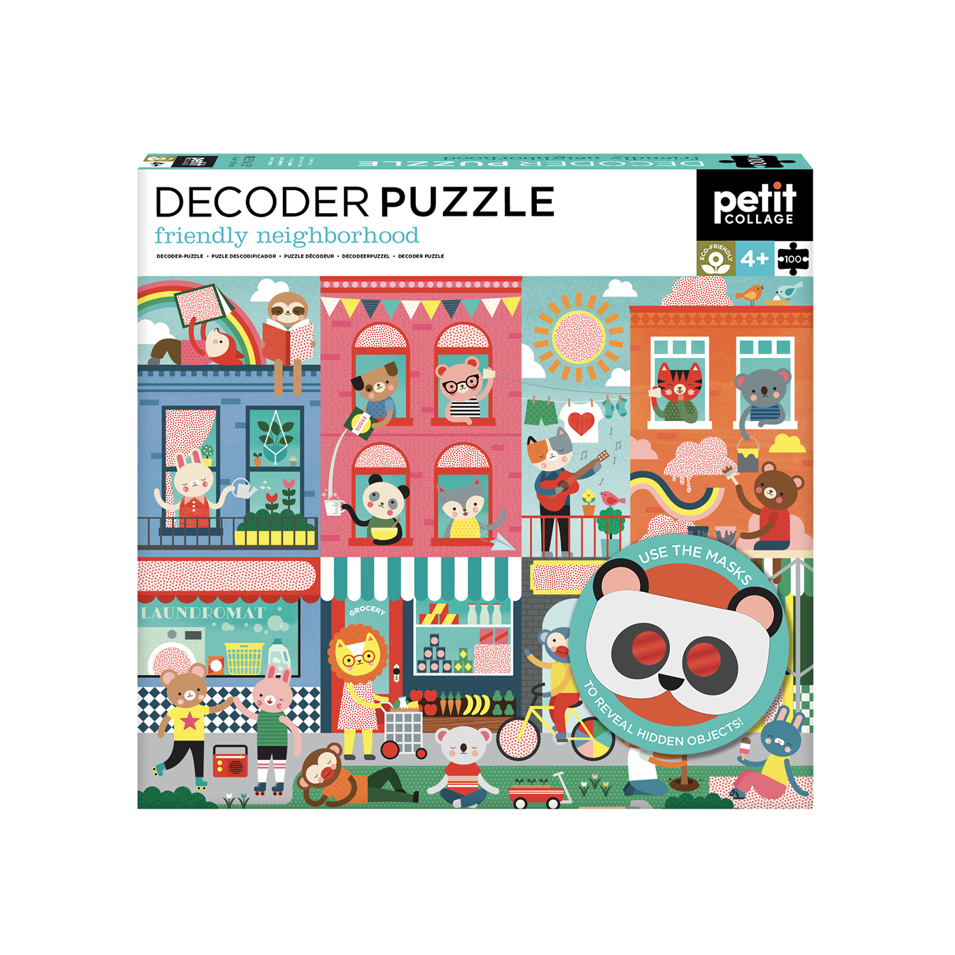 Puzzle pentru decodat, 100 piese - Friendly Neighborhood - Petit Collage