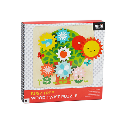 Puzzle din lemn cu roti dintate - Busy Tree - Petit Collage