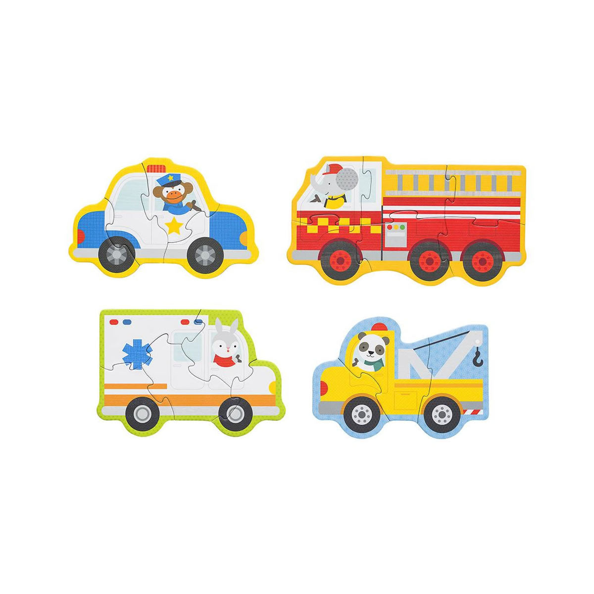 Puzzle pentru incepatori, 4 in 1 - Vehicule de salvare - Petit Collage