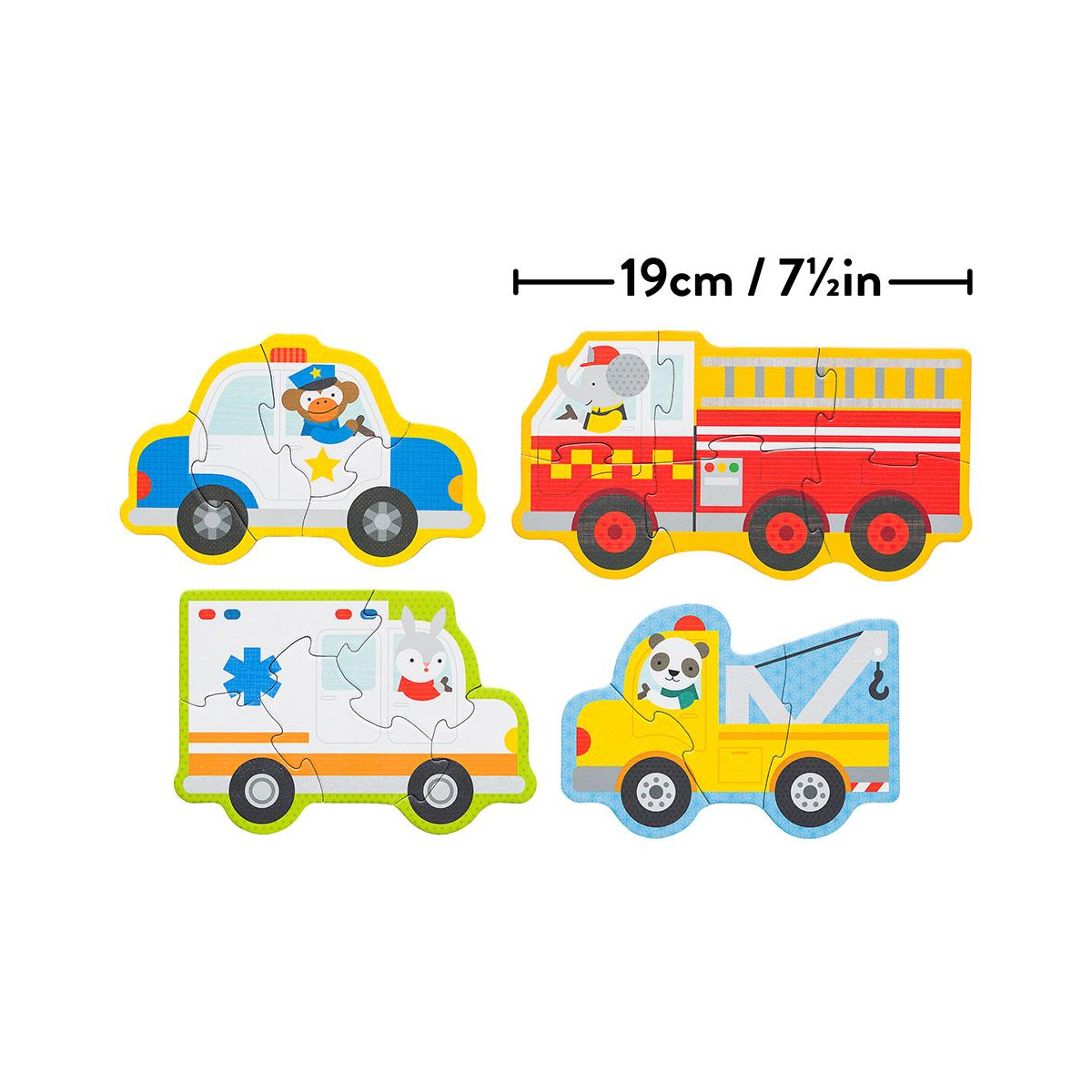 Puzzle pentru incepatori, 4 in 1 - Vehicule de salvare - Petit Collage