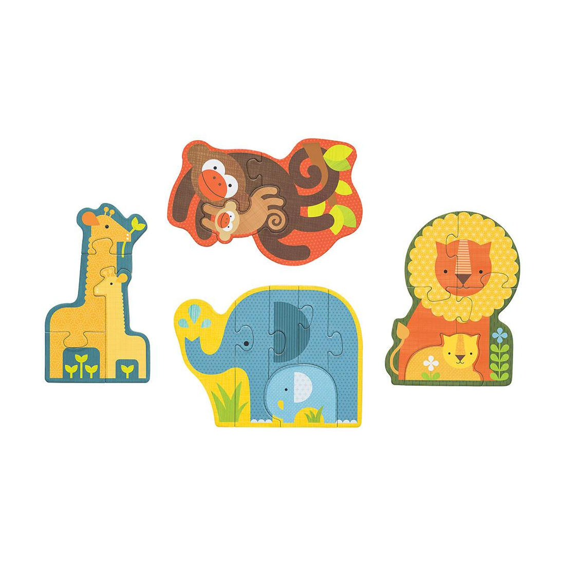 Puzzle pentru incepatori, 4 in 1 - Safari Babies - Petit Collage