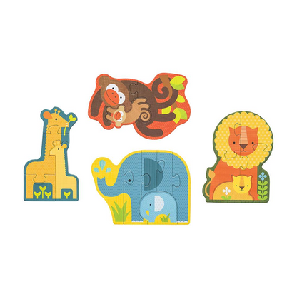 Puzzle pentru incepatori, 4 in 1 - Safari Babies - Petit Collage