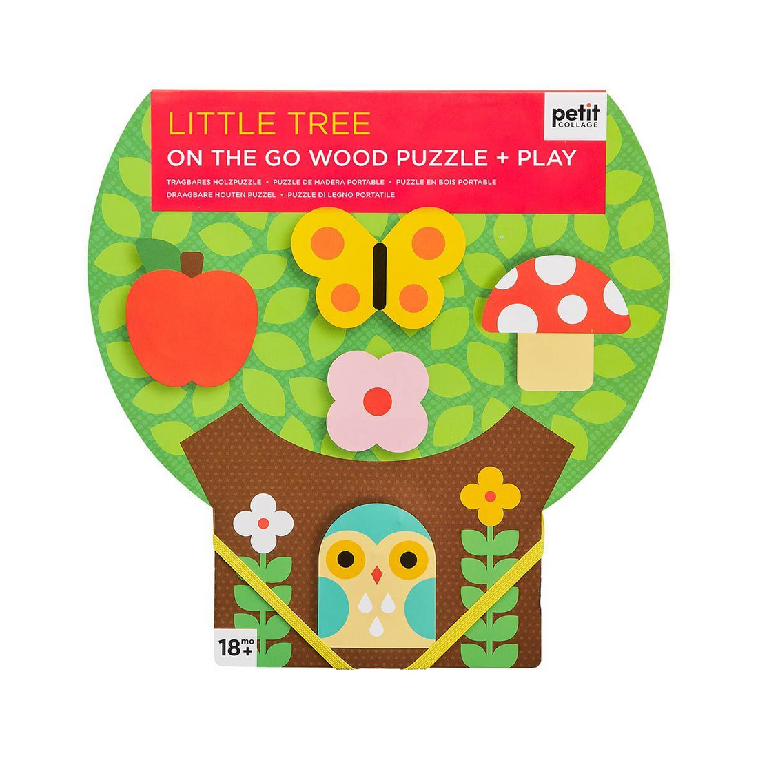 Puzzle din lemn + set de joaca On-The-Go, 5 piese - Little Tree - Petit Collage