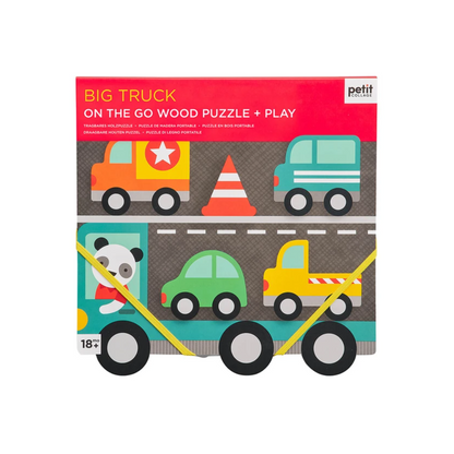 Puzzle din lemn + set de joaca On-The-Go, 5 piese - Big Truck - Petit Collage