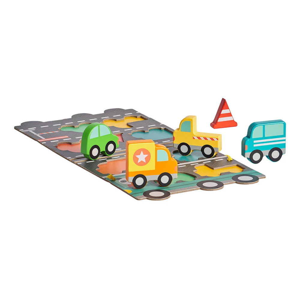 Puzzle din lemn + set de joaca On-The-Go, 5 piese - Big Truck - Petit Collage
