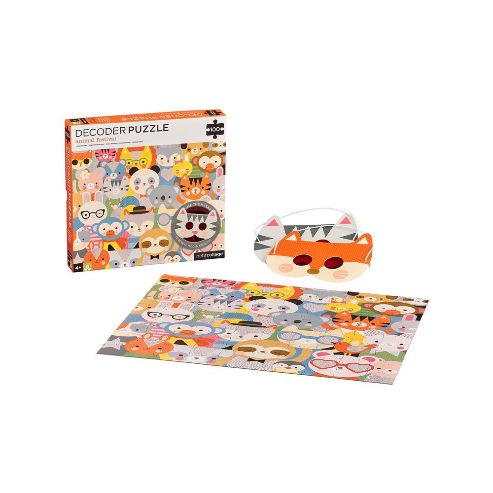 Puzzle pentru decodat, 100 piese - Animal Festival - Petit Collage