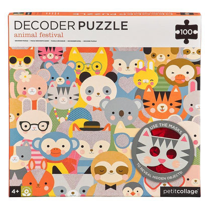 Puzzle pentru decodat, 100 piese - Animal Festival - Petit Collage